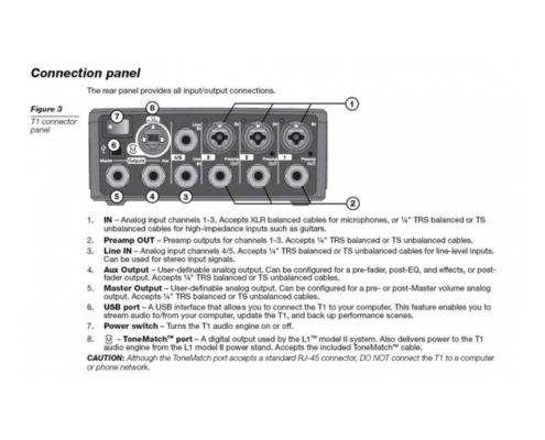 Bose ToneMatch T1 digitalt ljudbord snabbguide baksida